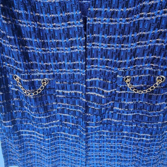 Misook Knit Jacket Women's Medium Blue Chain Trimed Pocket Tweed Stretch Acrylic - Picture 9 of 11